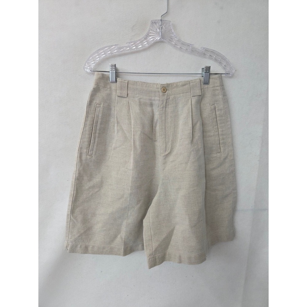 Liz Claiborne Lizsport Beige Linen Blend Pleated Shorts Womens 12 High Rise 90s